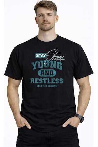 Herkesemoda Stay Young Detaylı Basic Erkek T-shirt Siyah