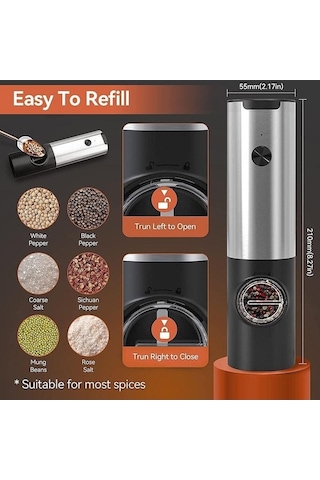Maoyaya Ve Usb Tuzluk Tuz Tipi Şarj Otomatik Öğütücü, Noktalı Karabiber Elektrikli Doldur Değirmeni C Biberlik Baharat Bağlantı 52944521 & Sj Gümüş