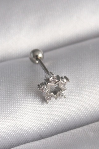 Bfs 316l Çelik Gümüş Renk Zirkon Taşlı Yıldız Model Tragus Piercing Çok Renkli