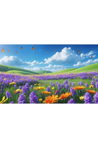 Kelebekler Yabani Çiçekler İçinde Bahar Havası 01 Çerçevesiz 50x30 Cm Pvc Tablo