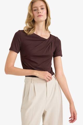 Defacto Slim Fit Dar Kesim Kayık Yaka Kısa Kollu Bluz F8008ax25aubn340 Kahve