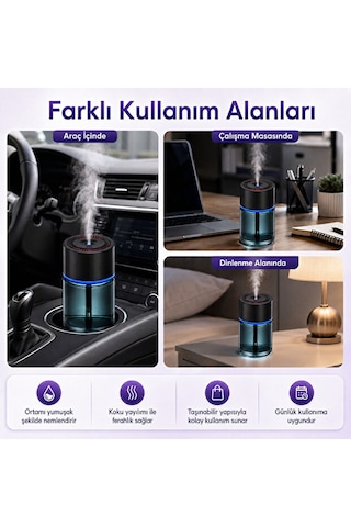 Araç İçi Aromaterapi Nemlendirici 120 Ml Ultrasonik Sisleme Type-c Şarjlı 300 Mah 001