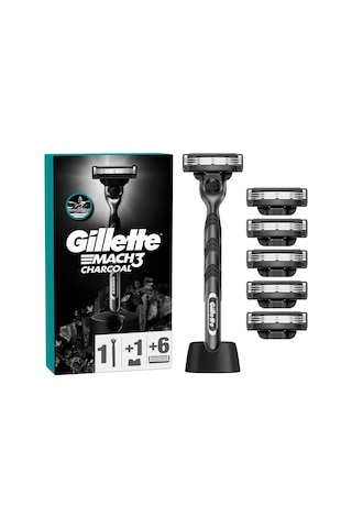 Gillette Mach3 Charcoal Tıraş Makinesi + 5 Adet Yedek Tıraş Bıçağı + Premium Stand Hediyeli Peket