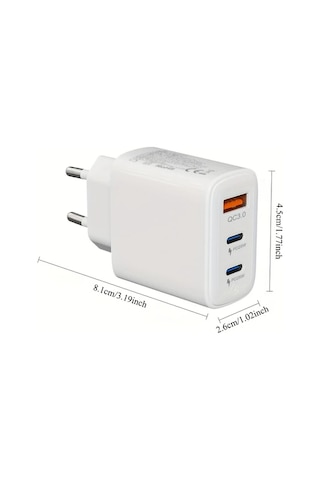 Xuweiwei Avrupa Süper Hızlı 50w 3 Portlu Şarj Cihazı 1 Fiş 1 5 M Kablo Dell Xps İphone Uyumlu S23 Pixel 7 Steam Deck Alt N