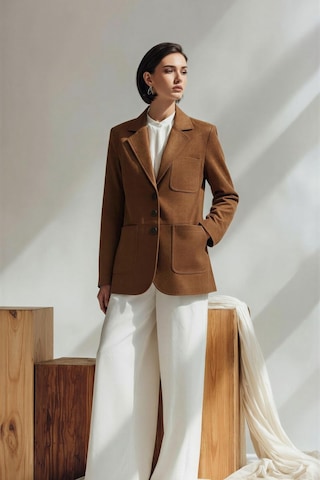 Mixray 4780 Kadın Normal Kesim Suni Süet Blazer Ceket Kahve Kahve