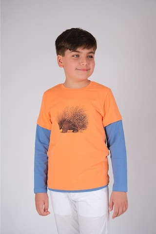 Uzun Kol Pamuklu Tişört Turuncu Mavi Punky Animals 2022-B-0006