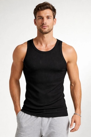 Novalisse Erkek Fitilli Atlet Sıfır Yaka Slim Fit Arka Baskılı Spor Atlet - Siyah Çoklu Renk