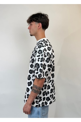 Zaee Urban Leopar Oversize Tişört Beyaz