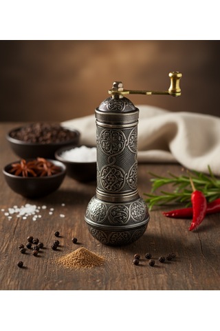 Zamak Metal Kalay Renk 3 Lü Set Karabiber,kahve,çörek Otu El Değirmeni Öğütücü Grinder Koyu Gri