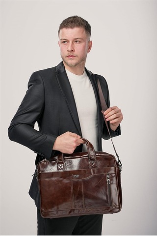 Ççs 71470 Hakiki Deri Evrak Çantası Kahve