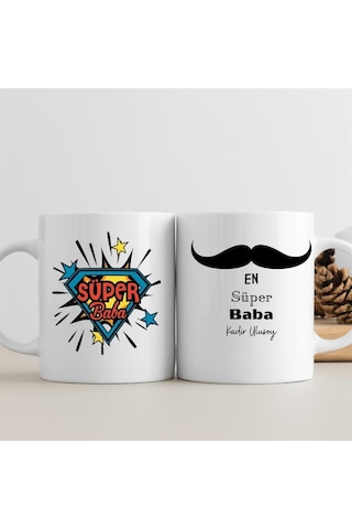 Babaya Esprili Süper Baba Mesajlı Porselen Kupa Bardak