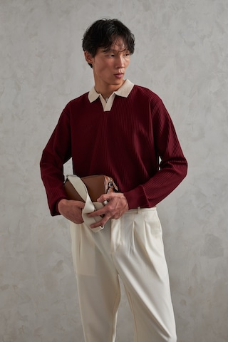 Erkek Polo Yaka Nopeli Oversize Triko Kazak Bordo