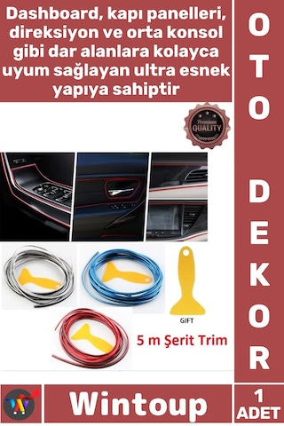 Şerit Oto İç Aksesuar Dashboard Torpido Kapı Kenar Fitil Esnek Pvc Araba Dekorasyon 5 Mt Şerit Trim