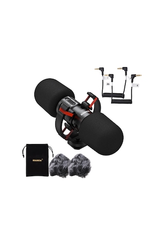 Mufunye Mamen Mıc-08 Pro Mini Kamera Üstü Mikrofon İki Yönlü Alıcı Metal Mikrofon Süper Kardiyoid Akıllı Gür