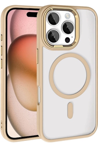 Apple Uyumlu iPhone 16 Pro Kılıf Magsafe Kamera Çevresi Metal Kirlenmeye Dayanıklı Premium Kapak Gold