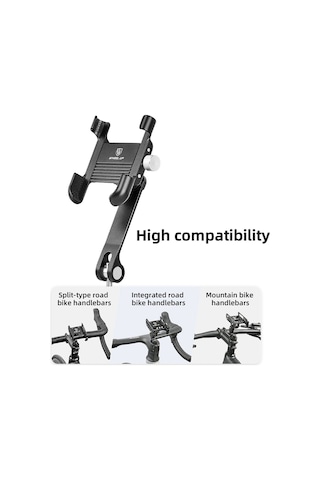 Wheel Up-360 Derece Ayarlanabilir Bisiklet Telefon Tutucu Alüminyum Y29356-b Siyah