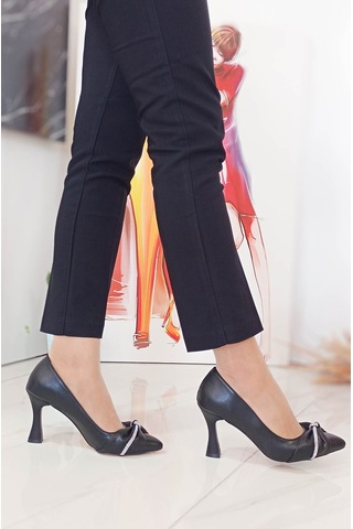 Siyah Kadeh Yüksek Topuk Taş Desenli Kadın Stiletto Siyah