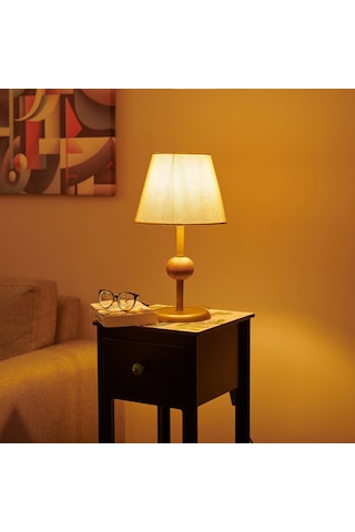Safirr Light Ahşap Detaylı Metal Abajur - Eskitme - 43x25x25 Cm Çok Renkli
