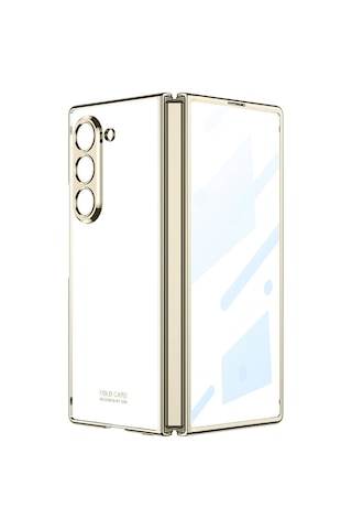 Samsung Galaxy Uyumlu Z Fold 6 Kılıf Novatech Full Camlı Kıpta Kılıf Altın