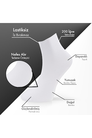 Lion Monroe Saf Bambu Kadın Lastiksiz Beyaz Soket Dikişsiz Premium Çorap Kutulu 6'lı / Iz Bırakmaz / Sıkmayan Çorap L5952az