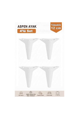 Aspen 12 Cm Beyaz 4'lü Set Koltuk Baza Dolap Tv Ünitesi Yatak Odası Konsol Ayağı Beyaz