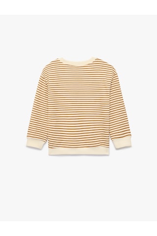 Koton Pamuklu Uzun Kollu Bisiklet Yaka Çizgili Oversize Sweatshirt Ekru Çizgili 7wmb10091tk