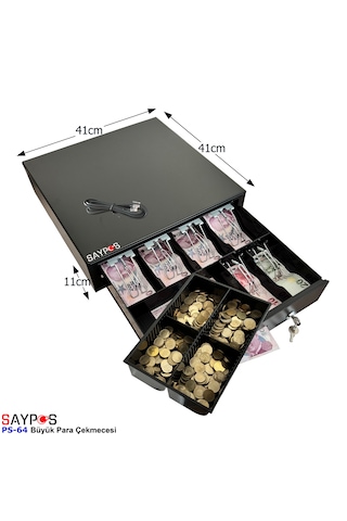 6 Banknot Gözlü Yazarkasa Pos Bağlantılı Ve Anahtardan Açılır Büyük Para Çekmecesi 41x41x11cm