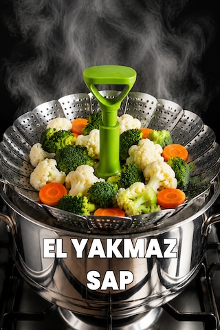 El Yakmaz Buharda Pişirme Aparatı - Süzgeç - Ayaklı Katlanır Yer Kaplamaz - Haşlama - Kaliteli Paslanmaz Çelik