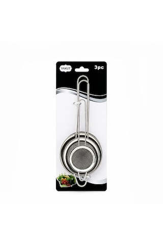 Lunaev 3 Parça Set Mini - 5 - 7 - 8 Cm Tel Süzgeç Metal Çerçece Metal Sap - 8.5 - 10.5 - 10.5 Cm 50 x 22