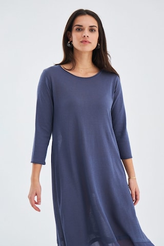 Peraluna Bol İnce Yazlık Şifonlu Kadın Triko Elbise Gri - Mavi