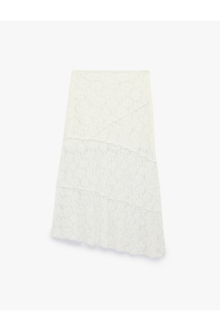 Koton Yüksek Bel Slim Fit Dikiş Detaylı Dantel Asimetrik Midi Etek Ekru 6sal70078ık
