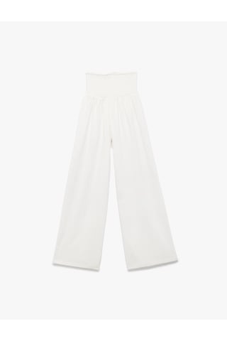 Koton Beli Gipeli Rahat Kalıp Keten Karışımlı Geniş Paça Pantolon Beyaz 5sal40133ıw Beyaz