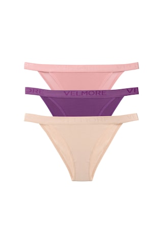 Velmore Kadın 3 Lü Pamuklu Normal Bel Slip Külot Mor - Pembe - Bej