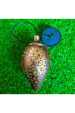 Dofolink Güneş Enerjili Bahçe Aydınlatması, Demir Çelik Kelebek Desenli Asılı Fener, Islak Taş Desenli Konik Lambader, Sıcak Beyaz Işık 8-10 Saat Süre Kahverengi