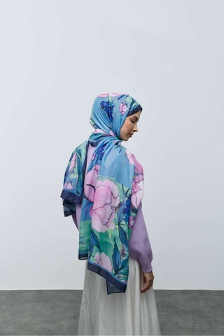 Moda Kaşmir Nileya Desen Pamuk Şal Lacivert