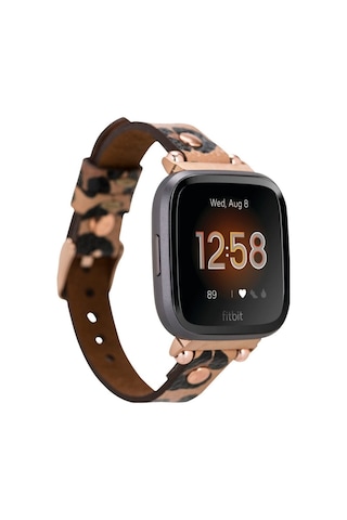 Bouletta Fitbit Versa Deri Kordon Ferro Gold Troklu Leopar