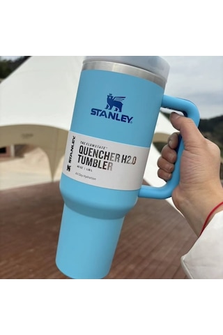 Stànley. Quencher Pipetli Paslanmaz Çelik Vakum Yalıtımlı Termos Bardak 1.18 L-mavi Mavi