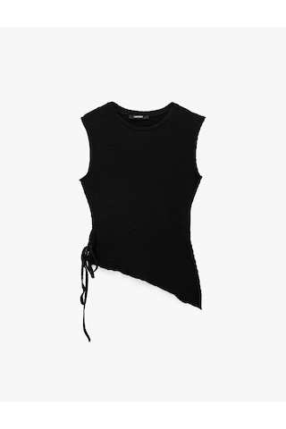 Koton Bürümcük Kumaş Slim Fit Yandan Büzgülü Asimetrik Kolsuz Bluz Siyah 6sak10484ek