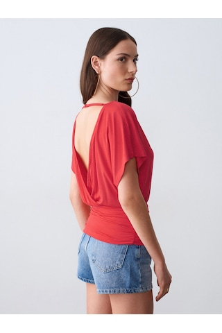 Dilvin 32574 Sırt Dekolteli Büzgülü Top-kırmızı