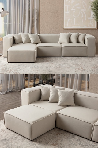 Mira Relax 4 Modül Köşe Koltuk Krem Antrasit