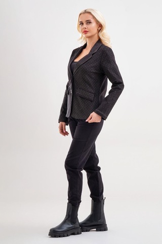 Bold & Young Kadın Baskılı Kadife Blazer Ceket Likralı Pamuklu Kumaş, Astarlı, Çift Cepli Siyah Desenli