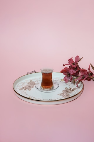 Rosadora Emaye Çay Tepsisi Dekoratif Vintage Servis Tepsisi Pembe