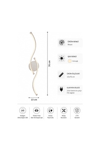 AvizeGO Pera Modern Led Duvar Apliği Günışığı Beyaz