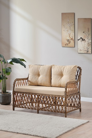 Roma Rattan Bahçe Balkon Takımı 2+1+1 Cam Masalı Kahve Kahverengi