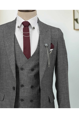 Beystil Sivri Yaka Gri Kırçıllı Takım Elbise Storm- Slim Fit Gri