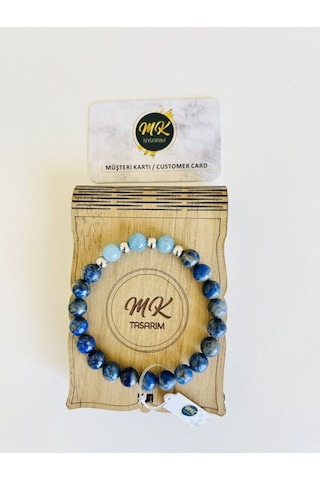 Mk Tasarım Gerçek Lapis Lazuli Mavi Kuvars Taşı Bileklik Mk.011.001 Çok Renkli