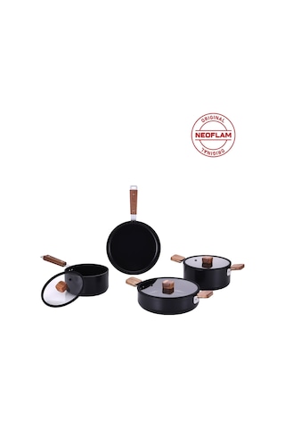 Neoflam Bien Black 7 Parça Indüksiyonlu Tencere Tava Seti, Akasya Ağacı Sap Ve Kulplu