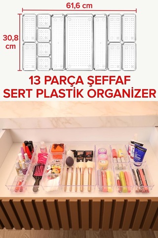 13 Parça Çekmece Içi Düzenleyici Modüler Makyaj Takı Kozmetik Aksesuar Şeffaf Organizer Şeffaf Tek Ebat Çok Renkli