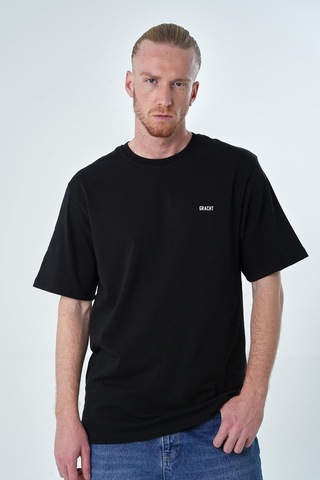 İntersivin %100 Pamuk Oversize Siyah Erkek T-shirt Siyah
