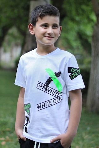 X Baskılı %100 Pamuk Erkek Çocuk T-shirt 9-16 Yaş Beyaz